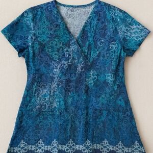 Barco Uniforms Teal and Navy Patterned Women's Blouse